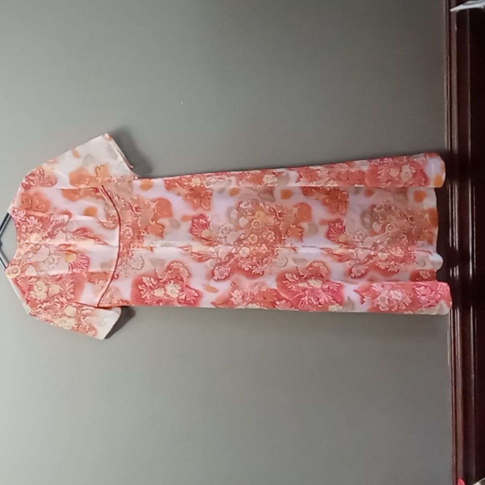 Shinsegye 93cm Orange Flowered Dress *Flaw Please Read - Picture 2 of 7